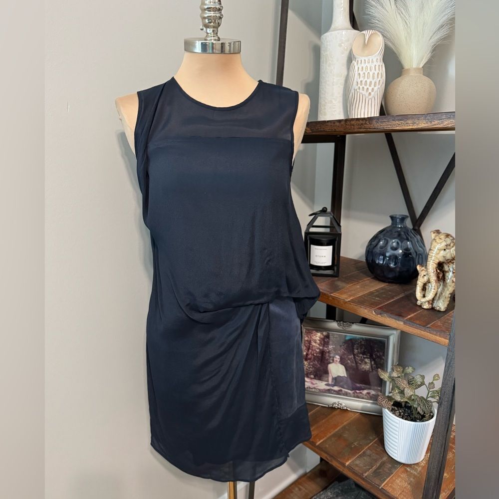 European Culture Dress Cotton Silk Blend Navy Blue Made In Italy Size SMALL